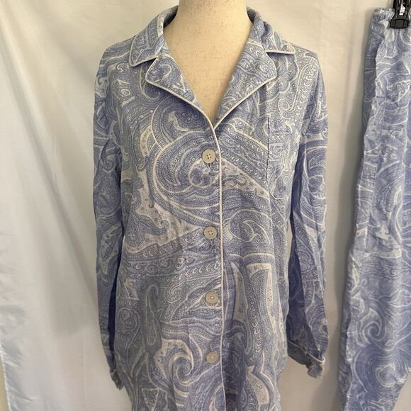 LAUREN RALPH LAUREN Paisley Blue White 2 PIECE PAJAMA Set size Medium - Picture 2 of 6